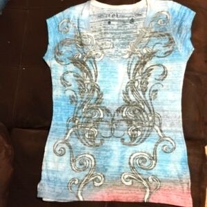 L.O.L. Vintage burn out tee in White blue and pink Size L